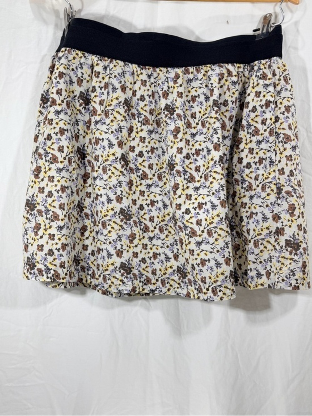Old Navy Cream Floral Skater Skirt with Black Waistband
